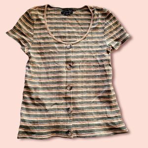 American Eagle striped button tee medium